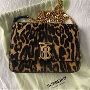 NWT Burberry Leopard Print Calf Hair Crossbody with Adjustable Gold Chain Strap